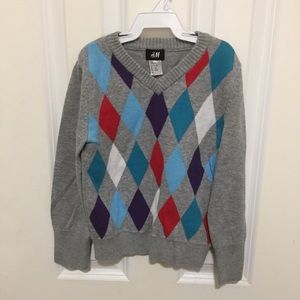 Boys H&M Argyle Pullover V-Neck Sweater 2-4 Year